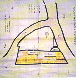 右が枝川、左が申(サル)川。この一体を埋め立て甲子園ができた。資料提供:甲子園素盞嗚神社